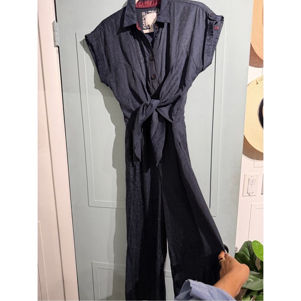 Ett:Twa Anthropologie Navy Patterned James Tie-Waist Jumpsuit Size 2 - Picture 7 of 12